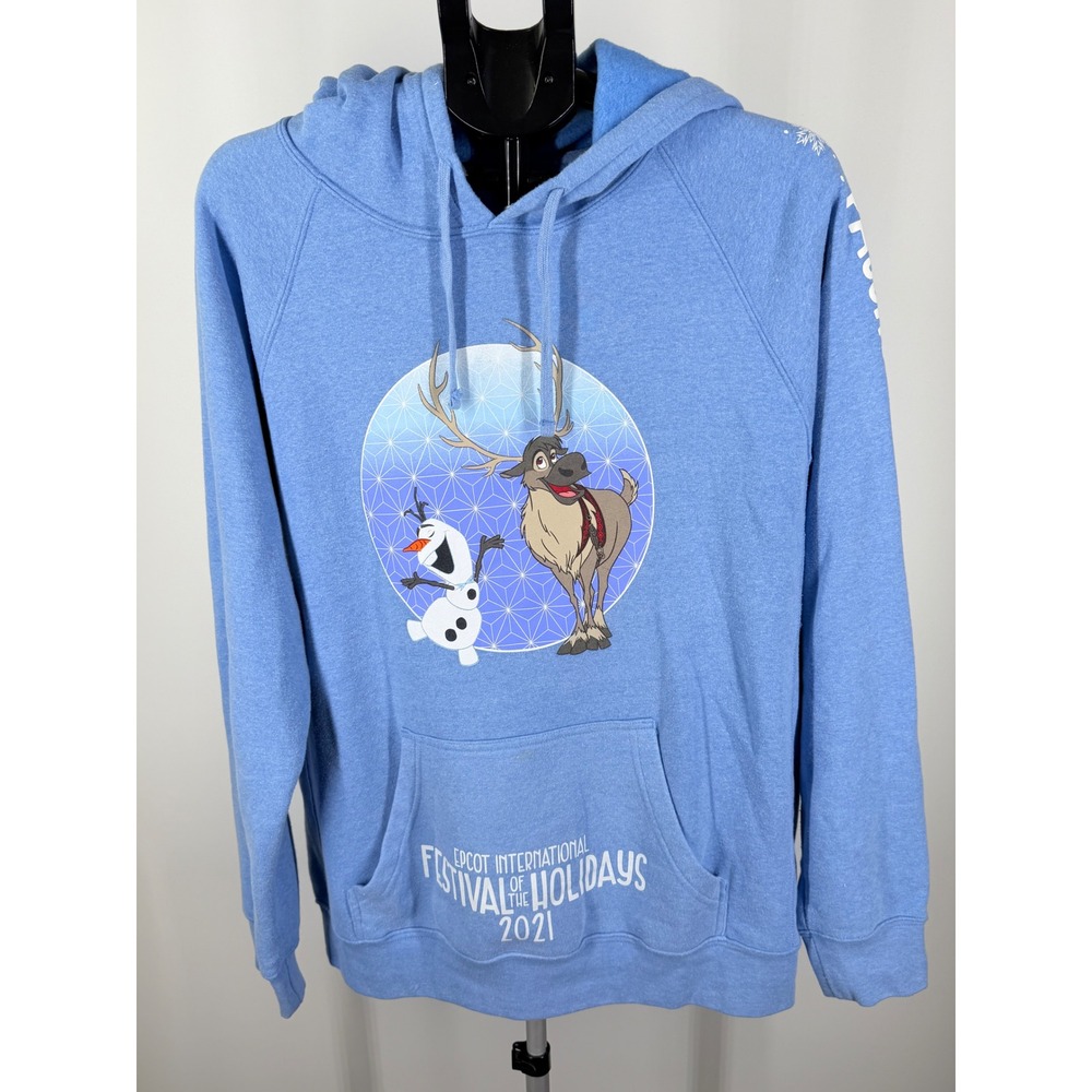 Disney Epcot Festival of the Holidays 2021 Frozen Olaf Sven Hoodie Blue Large
